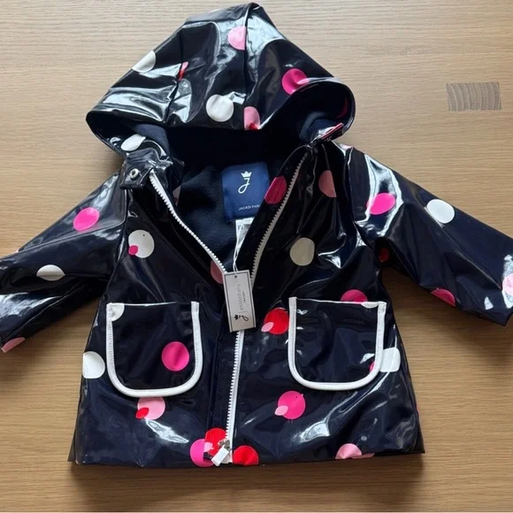 Jacadi Baby Girl Navy Raincoat cherry polka dot 12m New with tag - Picture 2 of 2